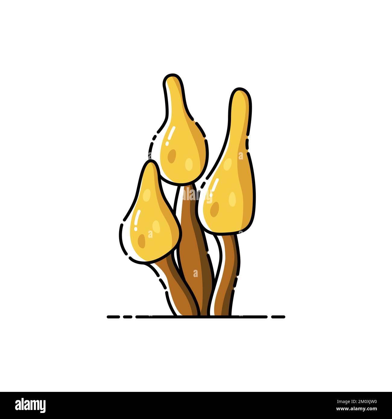 Champignons magiques jaunes sur fond de wight isolé. Illustration de Vecteur