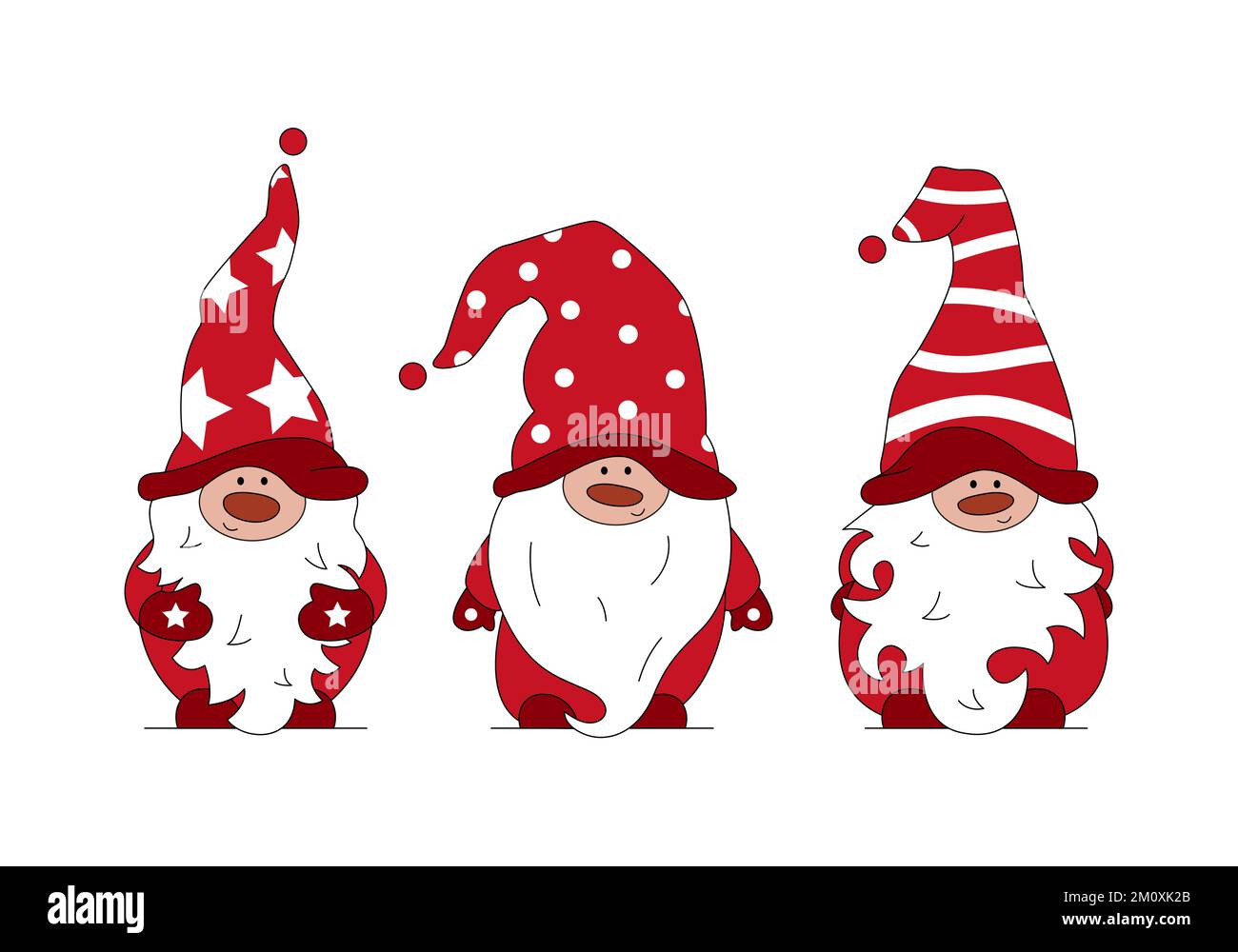 Illustration vectorielle plate avec jeu de trois gnomes barbes rouges. Illustration de Vecteur