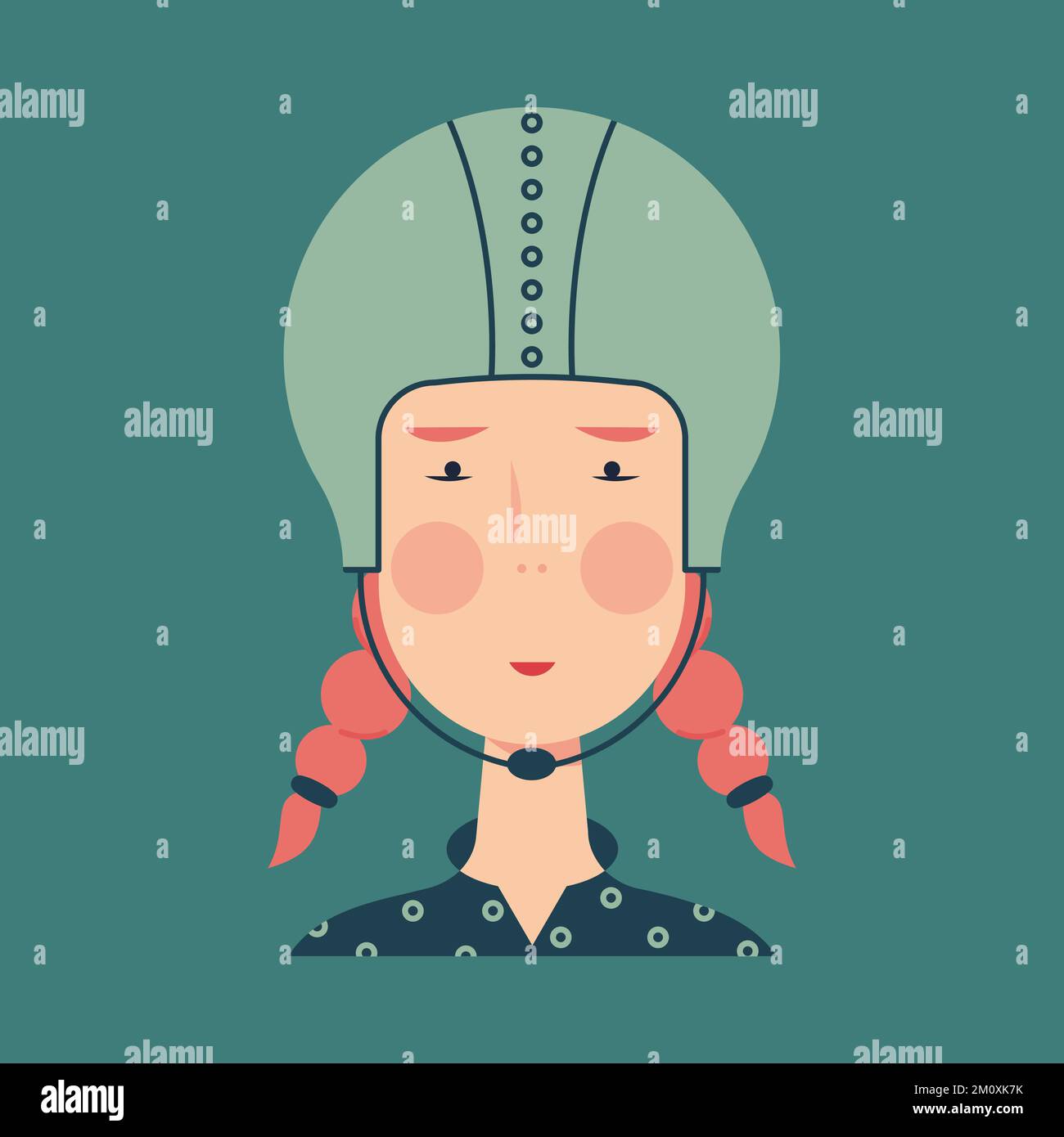 Avatar pour un motocycliste. Femme avec des cheveux de gingembre dans un casque. Illustration de Vecteur