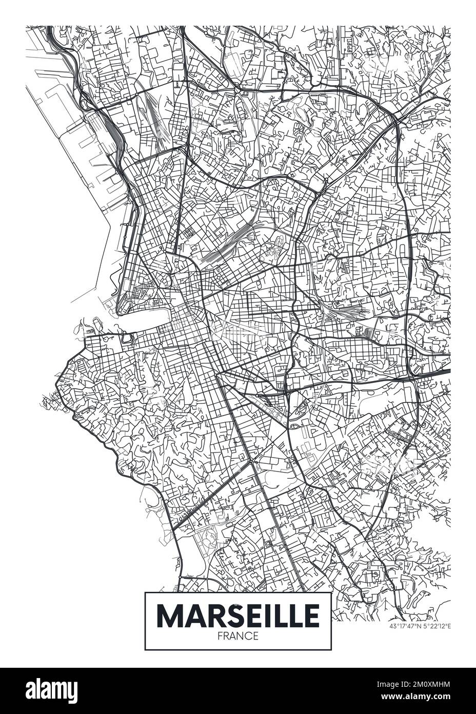 Plan de la ville de Marseille, design poster vecteur de voyage Illustration de Vecteur