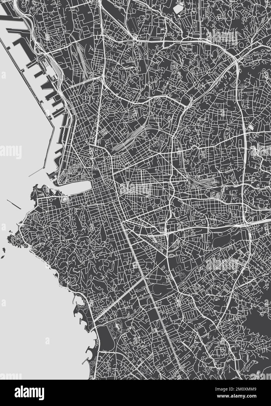 Plan de la ville de Marseille, plan détaillé monochrome, illustration vectorielle Illustration de Vecteur