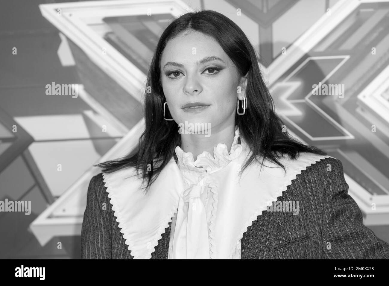 MILAN, ITALIE - 6 décembre 2022 : la chanteuse Francesca Michielin participe à la conférence de presse de X Factor Italie final 2022 au Forum Assago à Milan, Italie. Banque D'Images