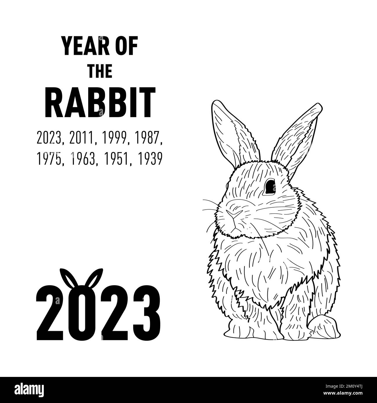 2023 est l'année du lapin selon le calendrier chinois. Illustration vectorielle dans le style d'esquisse Illustration de Vecteur