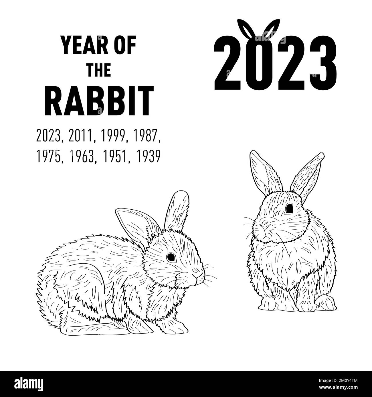 2023 est l'année du lapin selon le calendrier chinois. Illustration vectorielle dans le style d'esquisse Illustration de Vecteur