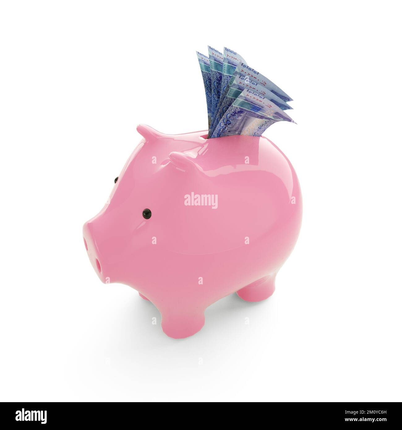 Dinar koweïtien à l'intérieur de la Piggy Bank rose, argent en tirelire, concept d'épargne, rendu 3D. Banque D'Images