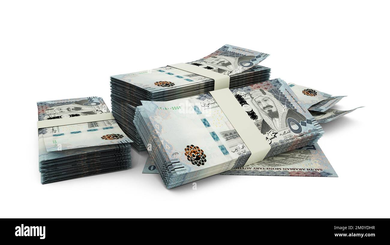 3D pile de billets de riyal saoudien Banque D'Images