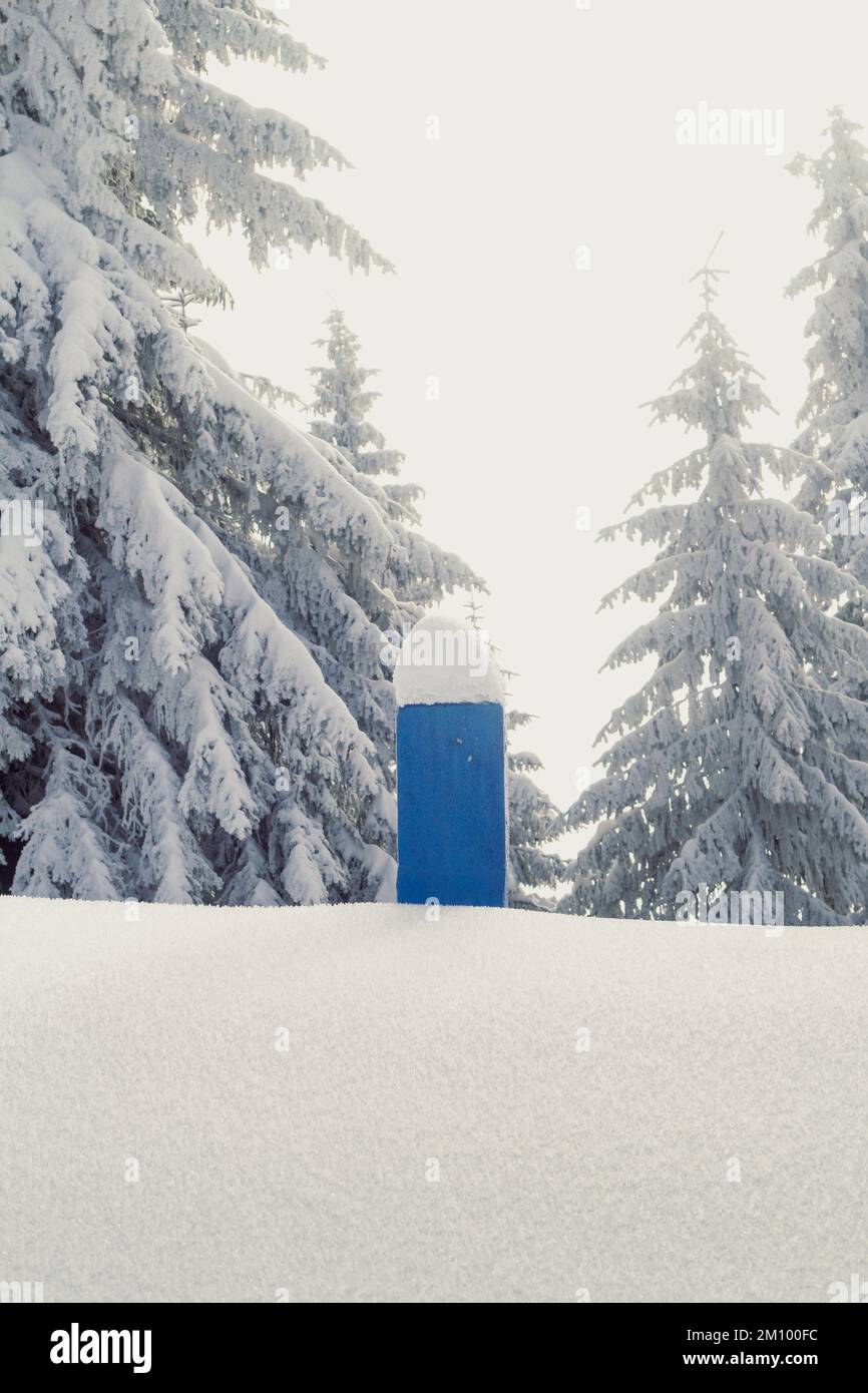 Un gros nez de ski est apparu au-dessus de la photo du concept de la pile de neige Banque D'Images