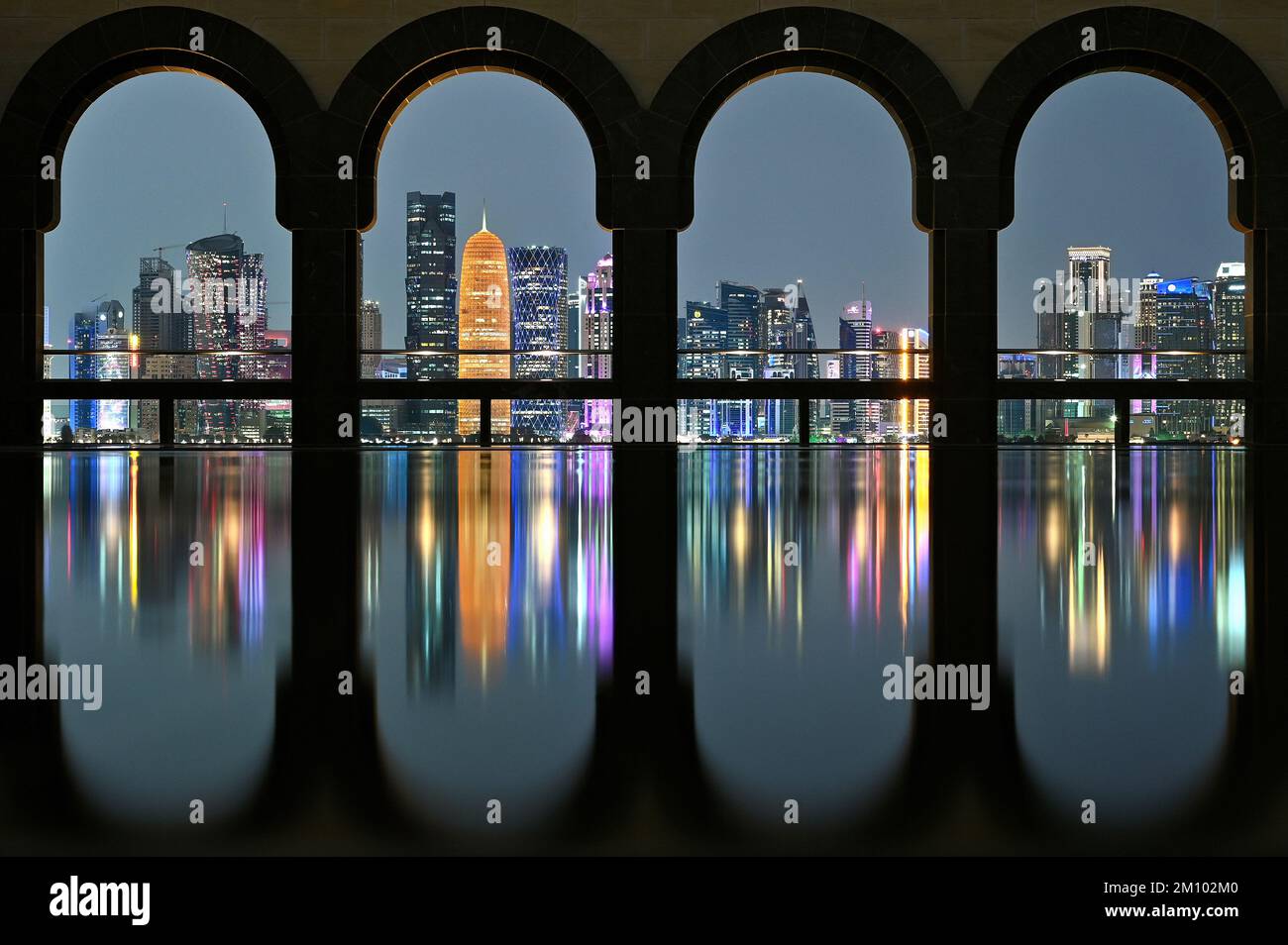 Coupe du monde de football, Qatar 2022, Doha, vue sur les gratte-ciel de West Bay depuis la terrasse du Musée d'Art islamique Banque D'Images