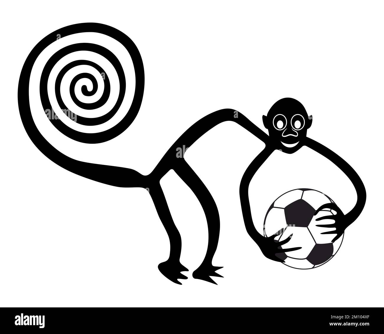 Singe avec le ballon de football en mains - paraphrase du célèbre geoglyphe du singe de Nazca, lignes de Nazca, Pérou Banque D'Images