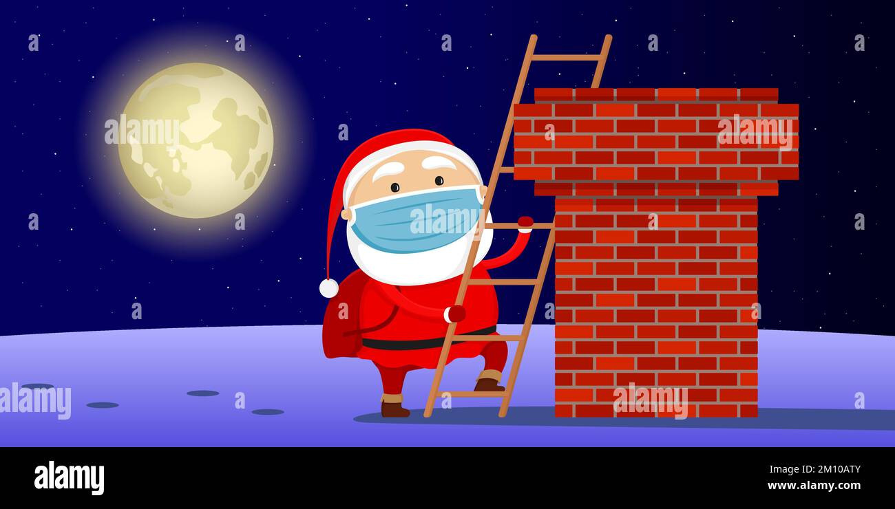 Santa dans la cheminée d'escalade de masque. Illustration vectorielle. Illustration de Vecteur