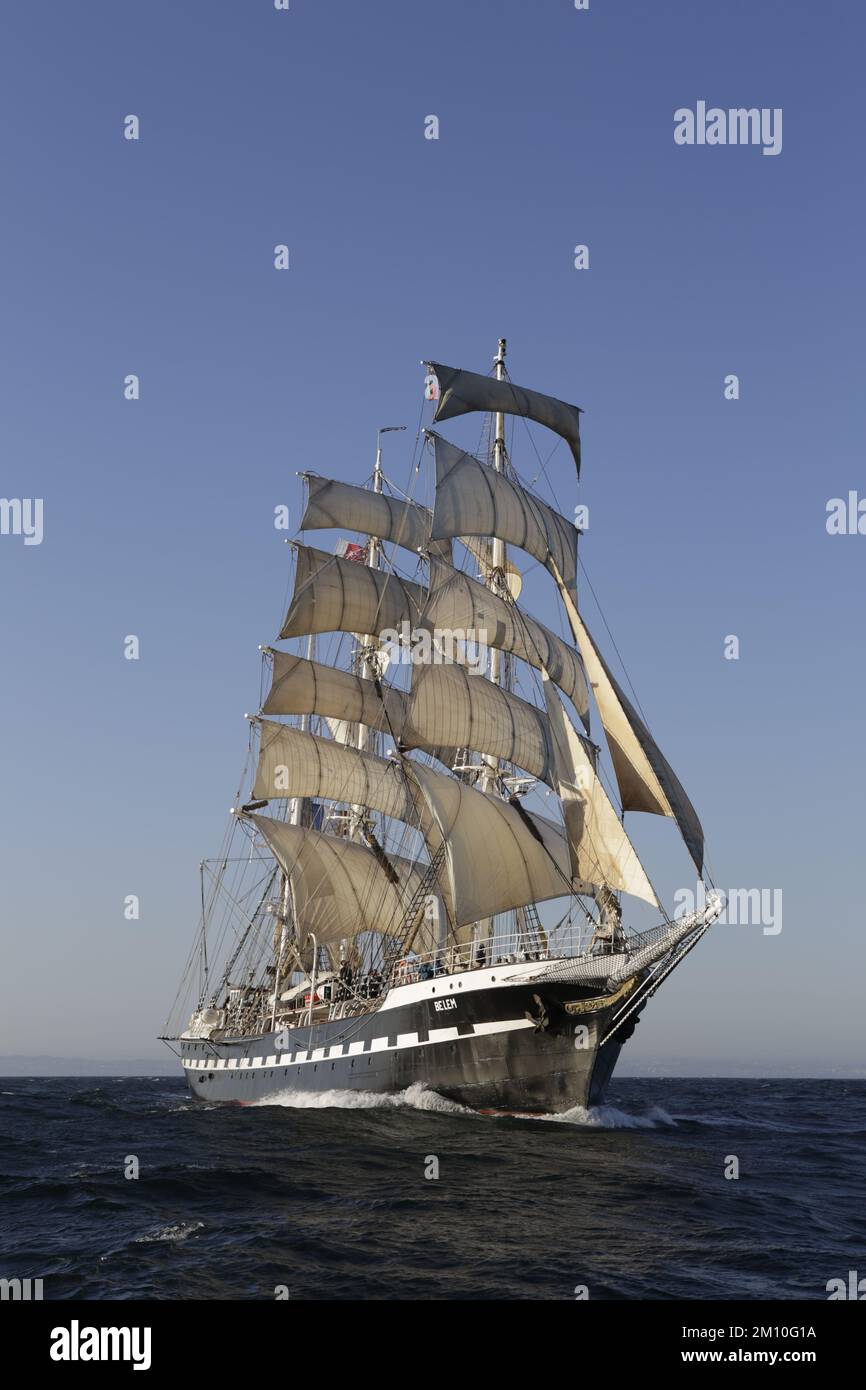 Barque française Belem, course de grands navires au large de Lisbonne, 2016 Banque D'Images