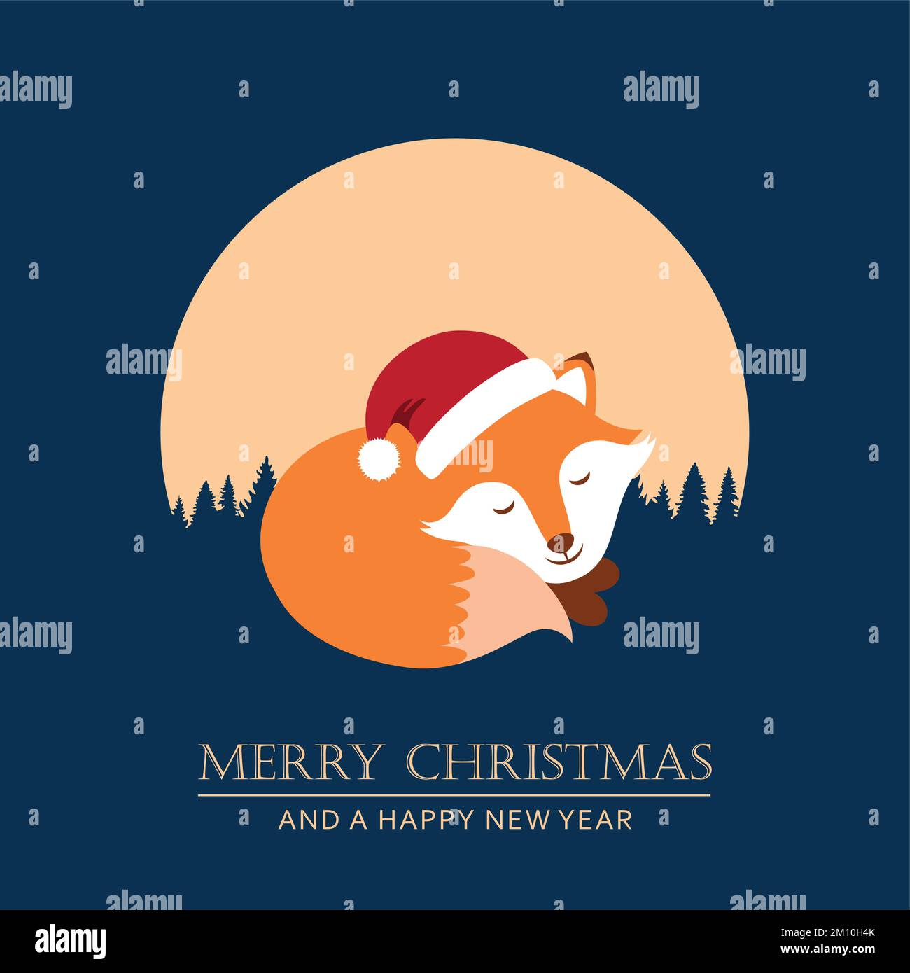 carte de vœux de noël avec joli renard et chapeau de père noël Image