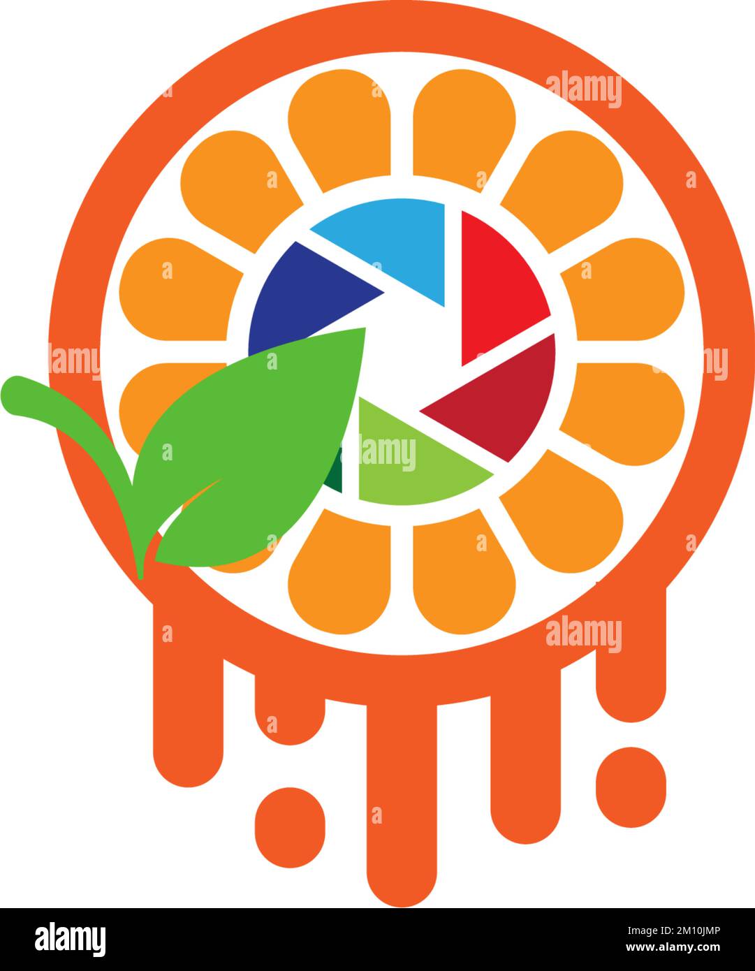 Illustration vectorielle d'un logo d'obturateur d'appareil photo coloré de forme orange sur fond blanc Illustration de Vecteur