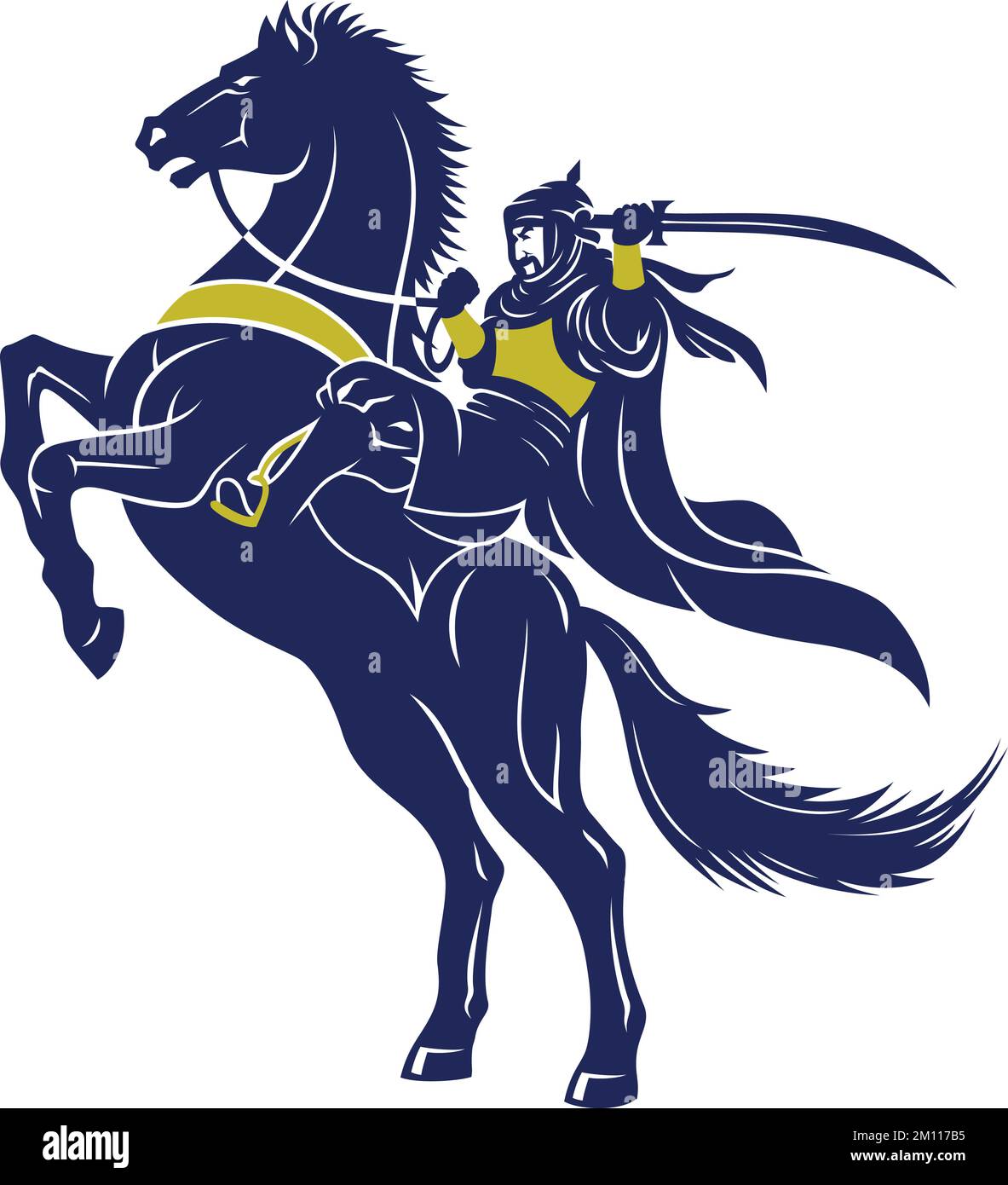 Chevalier arabe avec épée de Scimitar sur cheval d'élevage Illustration de Vecteur