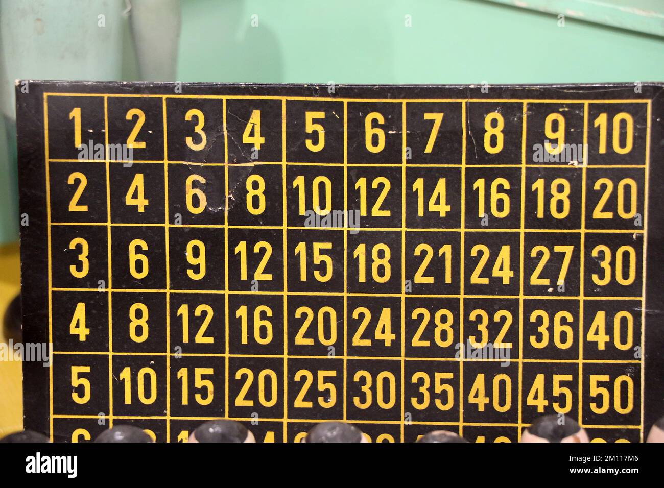 Jouet d'école vintage avec des nombres pour apprendre des tables de multiplication Banque D'Images