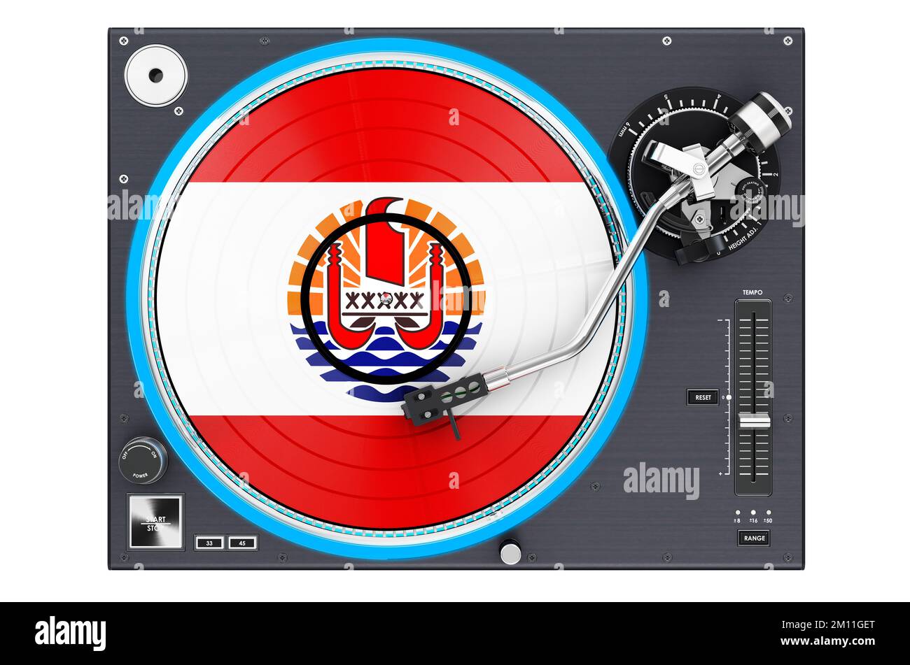 Phonographe plateau tournant avec drapeau polynésien français, 3D rendu isolé sur fond blanc Banque D'Images