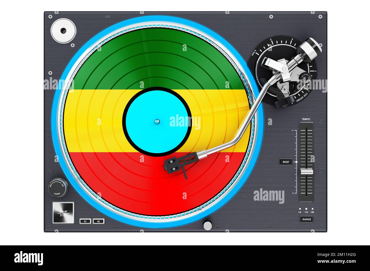 Phonographe plateau tournant avec drapeau Rastafarian, 3D rendu isolé sur fond blanc Banque D'Images