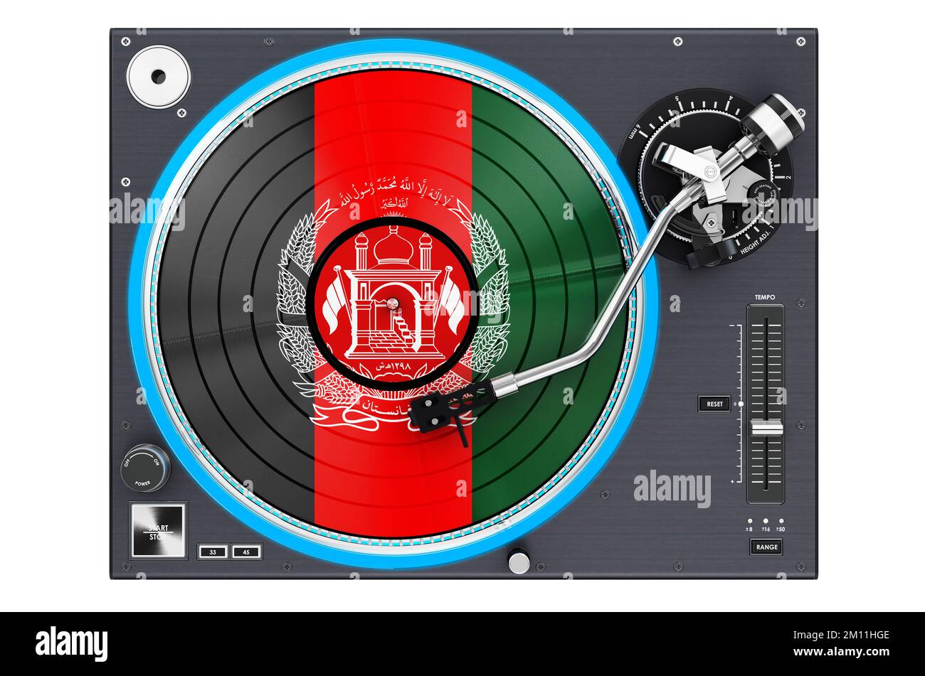 Phonographe plateau tournant avec drapeau afghan, 3D rendu isolé sur fond blanc Banque D'Images
