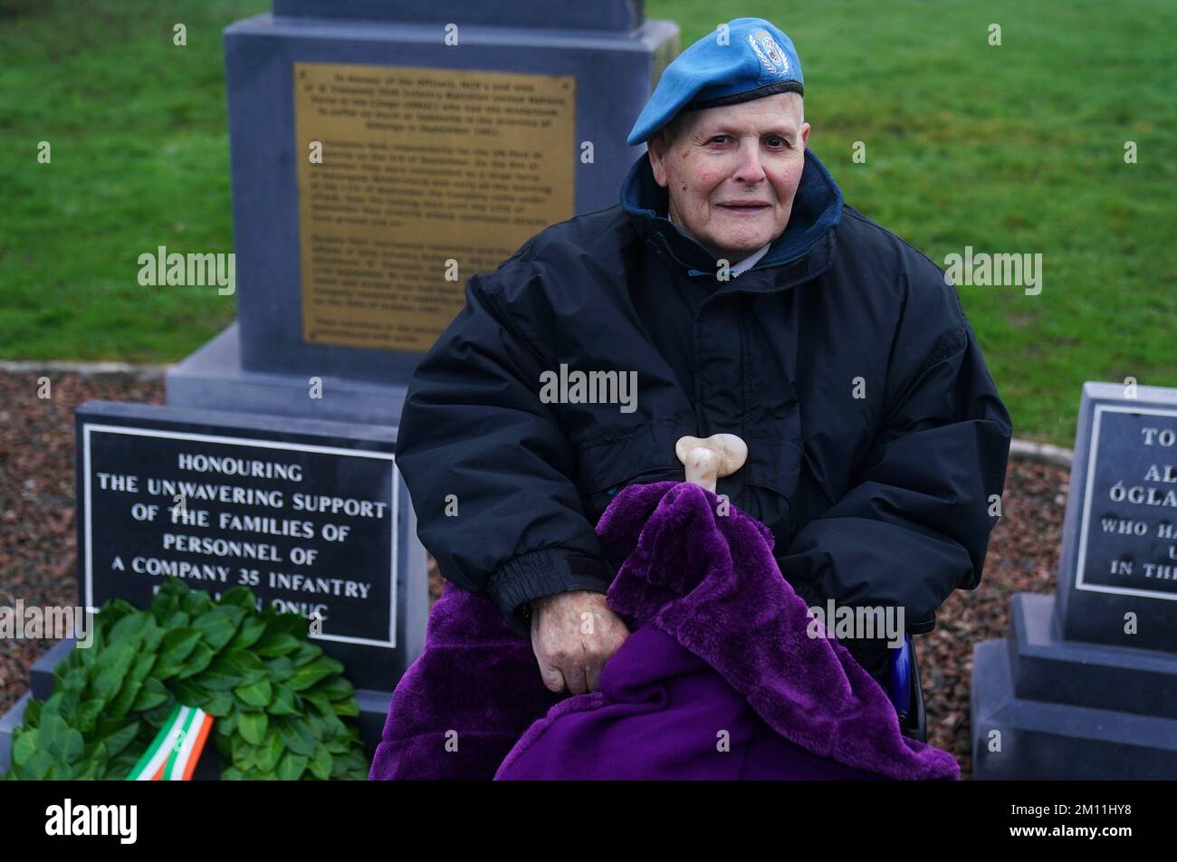 Charlie Cooley, de Galway, ancien combattant d'Une compagnie, 35th Infantry Battalion, qui a participé au siège de Jadotville en septembre 1961, lors d'un événement visant à dévoiler un monument dédié aux familles du personnel d'Une compagnie, à la caserne de Cutume, Athlone. Date de la photo: Vendredi 9 décembre 2022. Banque D'Images