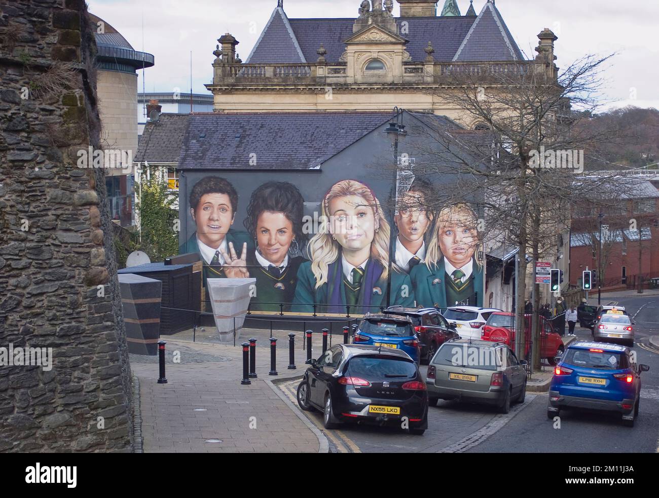 Irlande, Nord, Derry City, Derry Girls Mural dans Orchard Street. Banque D'Images