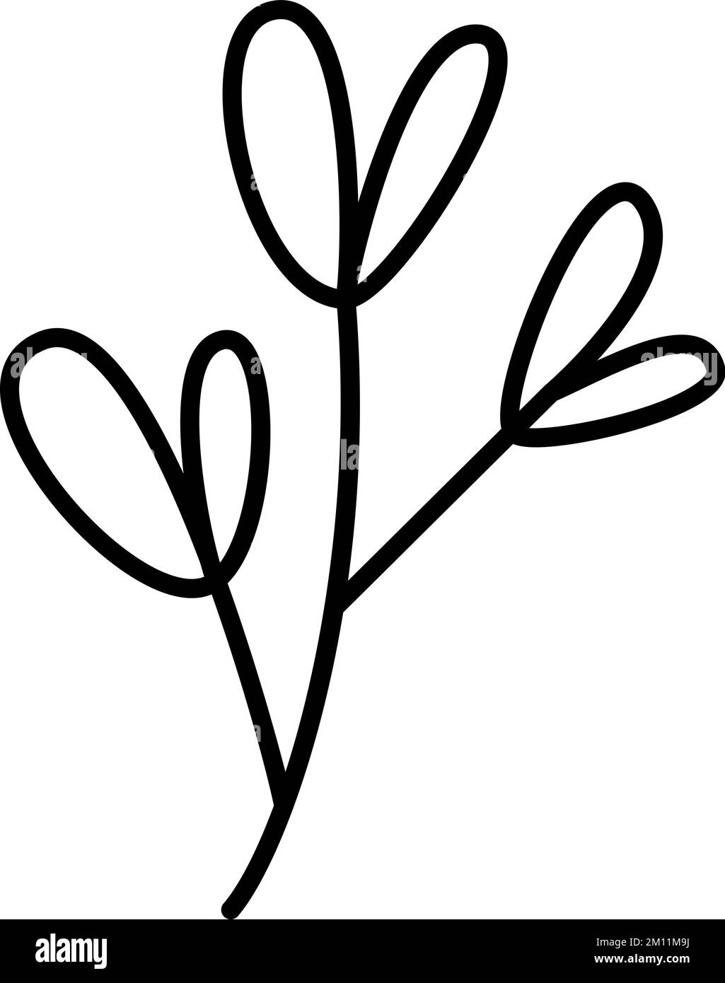 Spring Vector feuilles stylisées sur branche avec monoline. Elément d'illustration de ligne scandinave. Motif floral décoratif pour l'été Illustration de Vecteur