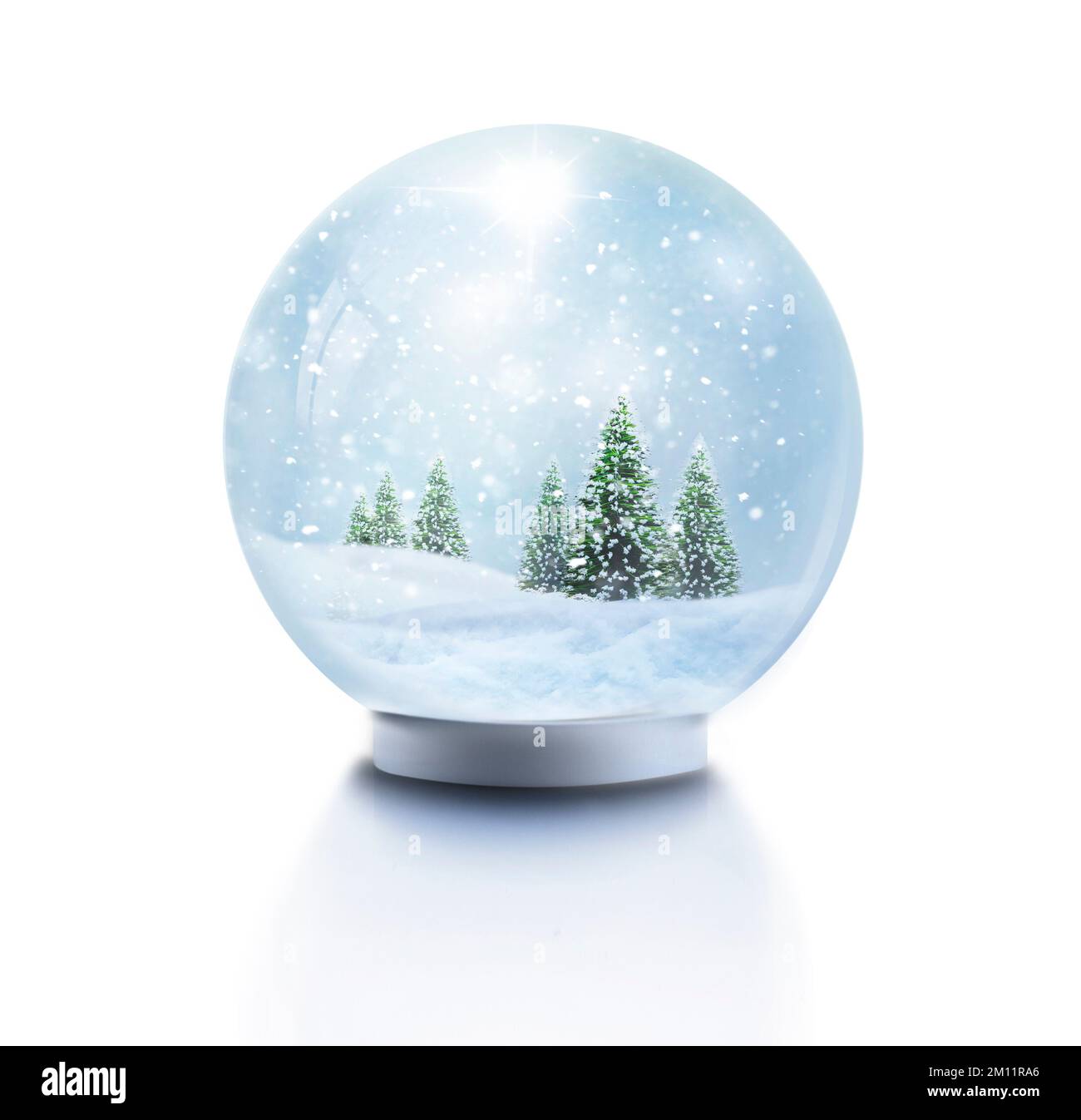 Boule à neige avec flocons de neige et arbres de Noël Banque D'Images