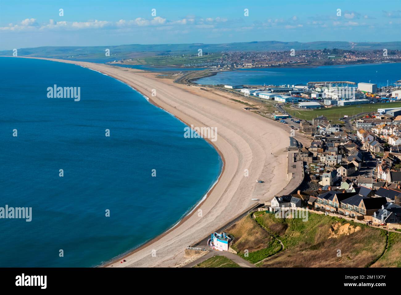 Angleterre, Dorset, Weymouth, Portland, vue sur Chesil Beach et Fortuneswell depuis Portland Bill Banque D'Images