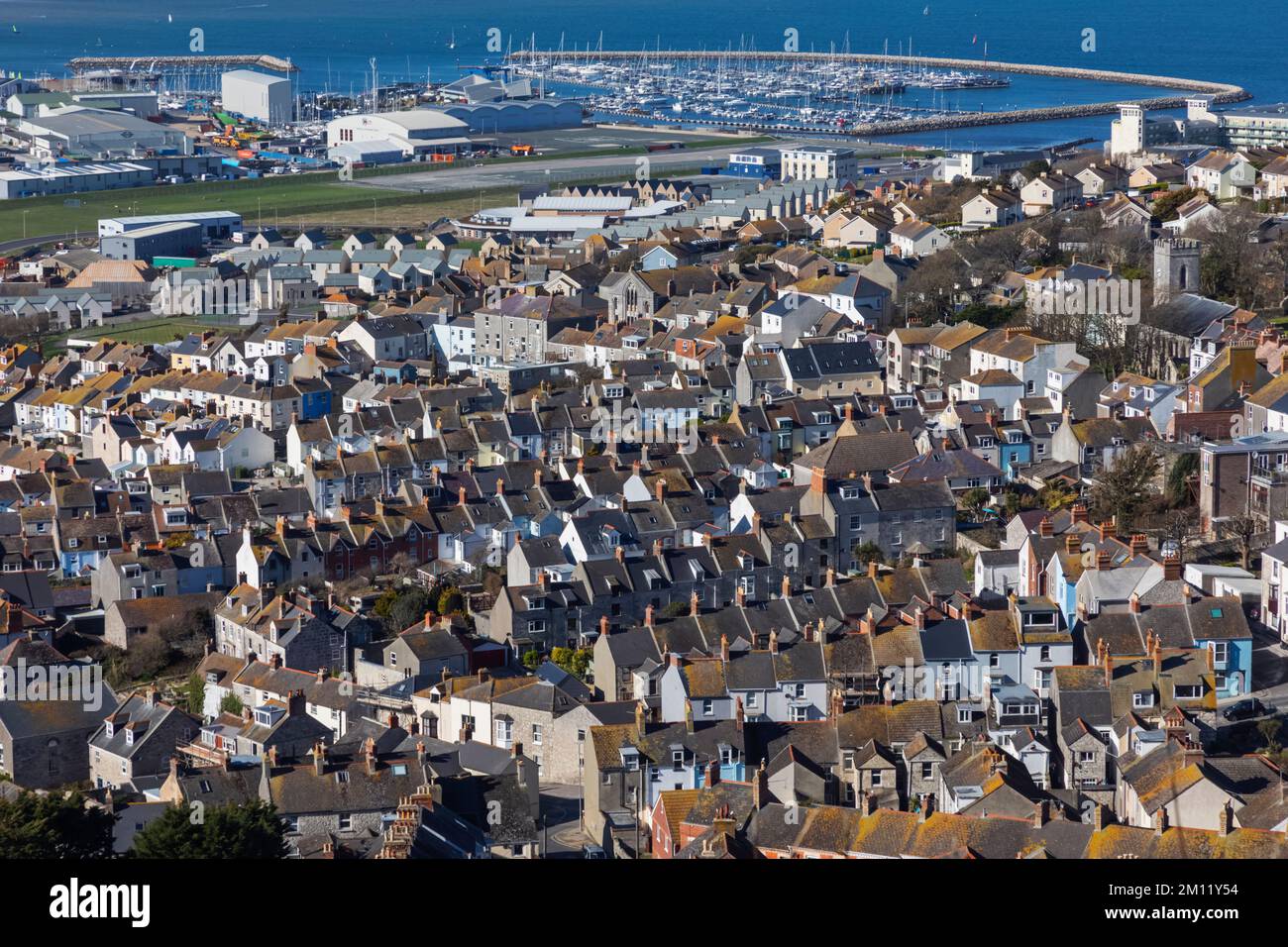 Angleterre, Dorset, Weymouth, Portland, vue sur la ville de Fortuneswell Banque D'Images