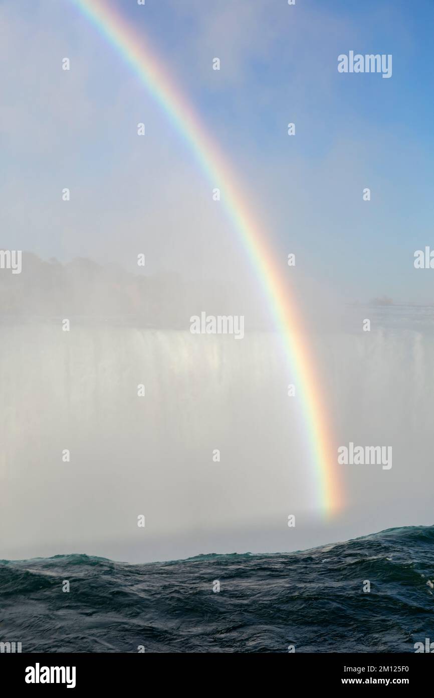 Canada, Ontario, Niagara Falls, les chutes canadiennes en plein jour avec un arc-en-ciel Banque D'Images