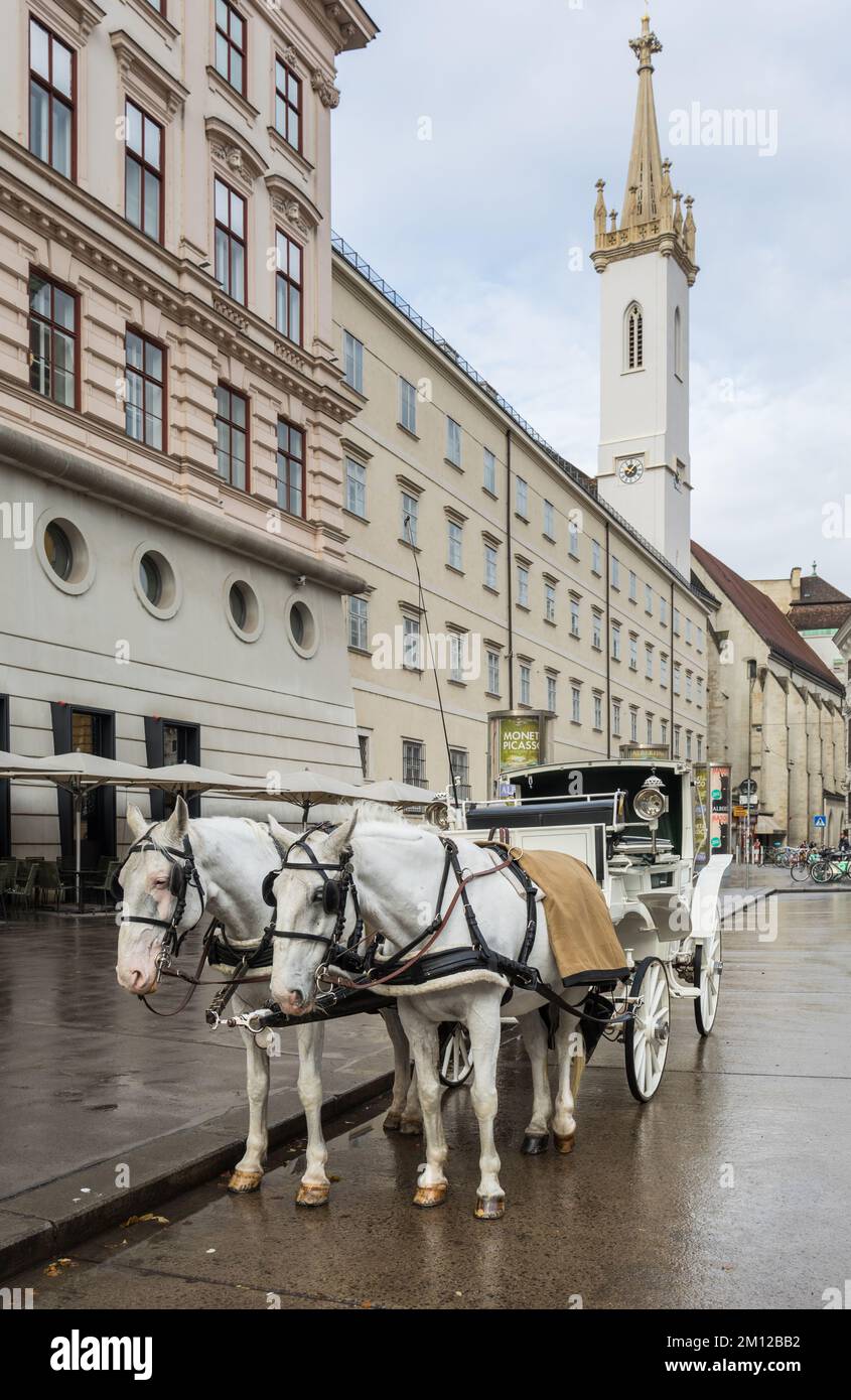 Chevaux Lipizzaner et calèche dans la rue à Vienne, Autriche Banque D'Images
