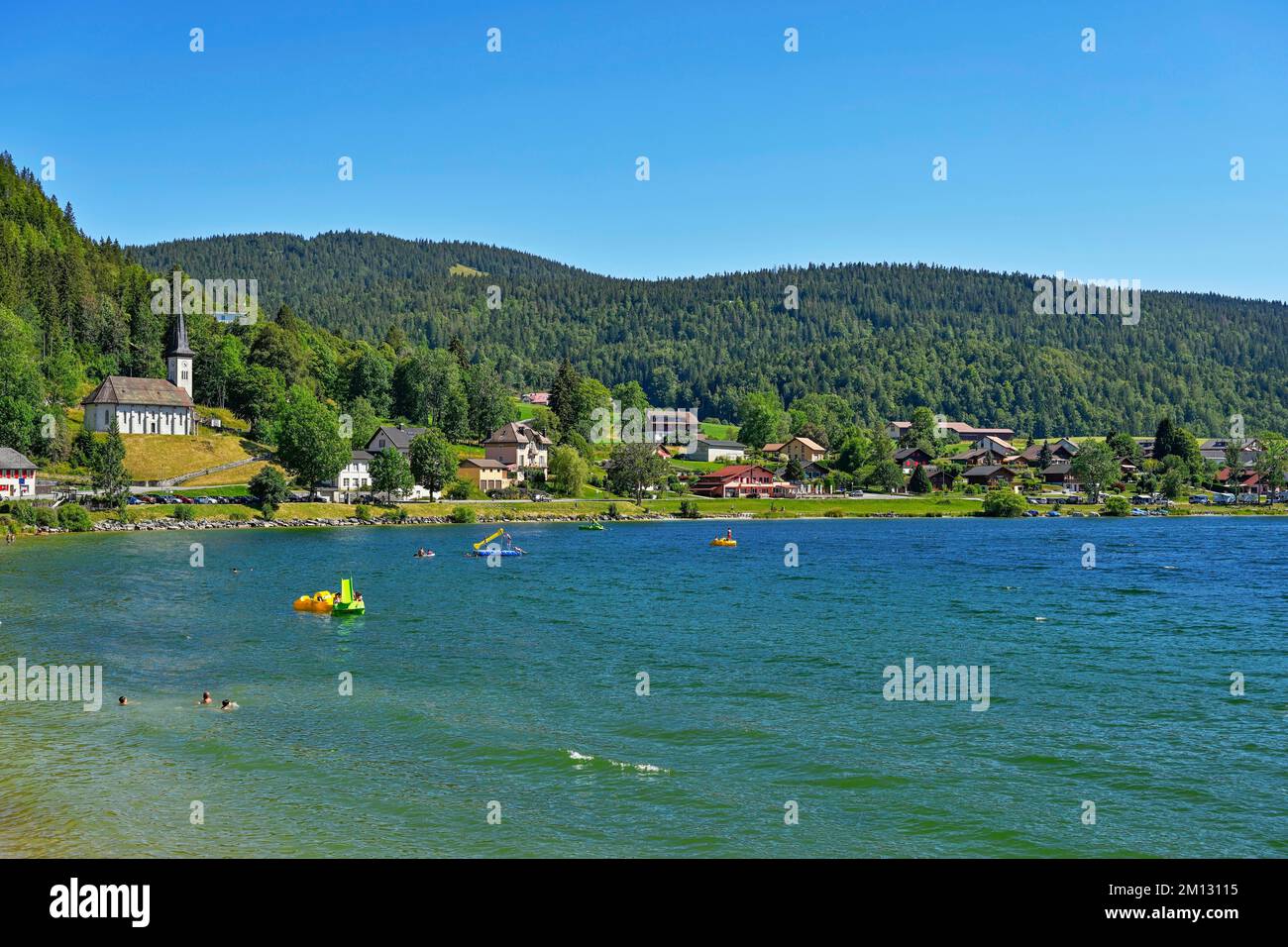 Église réformée, Lac de Joux, le Pont, Canton de Vaud, Suisse, Europe Banque D'Images