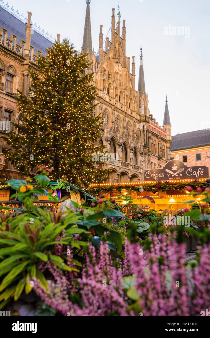 Marché de Noël à Marienplatz à Munich, Bavière, Allemagne, Europe Banque D'Images