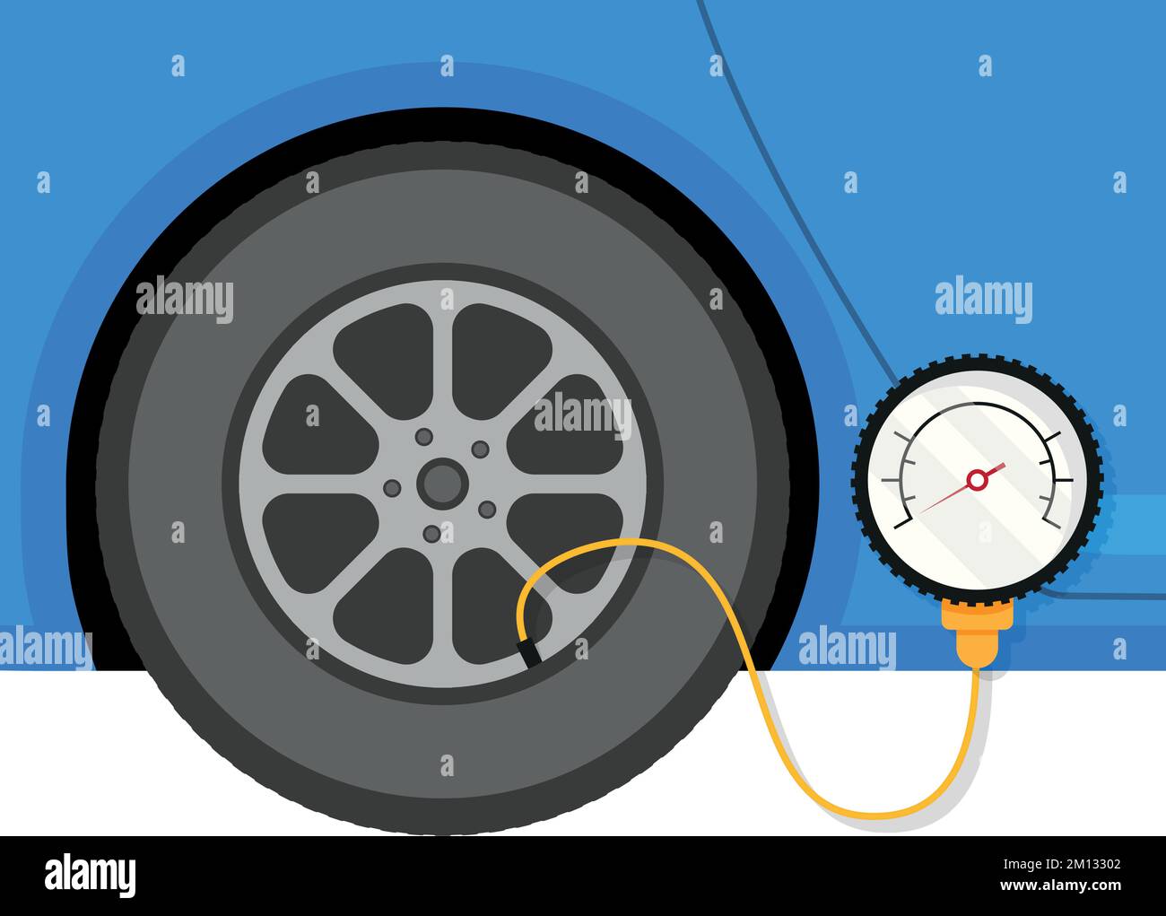 Montage des pneus. Pompe, roue de voiture et jauge de pression des pneus de conception plate. Illustration du stock vectoriel. SPE 10 Illustration de Vecteur