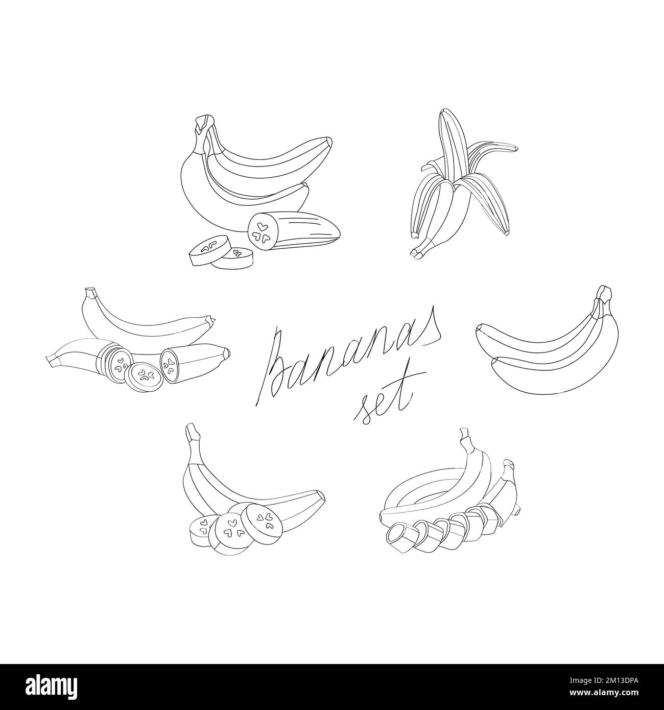 Ensemble banane. Illustration vectorielle en style d'esquisse sur un arrière-plan blanc. Illustration de Vecteur