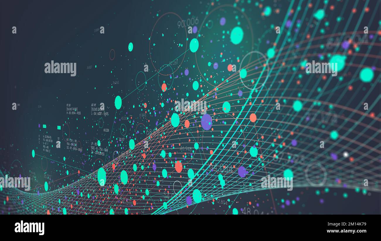 Extraction et analyse systématiques de grands flux de base de données, traitement de l'information visualisation numérique, écran de surveillance en perspective, contexte pour Banque D'Images