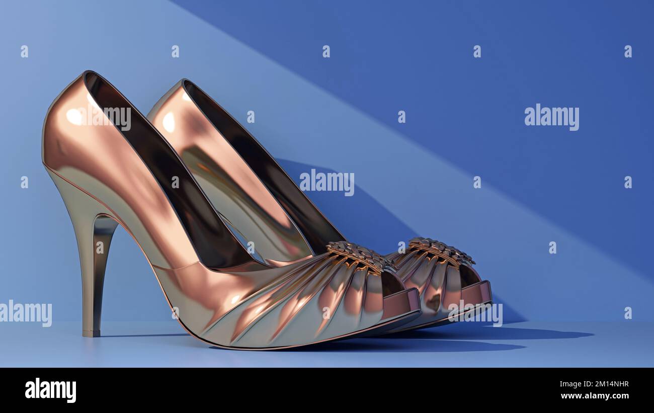 paire de chaussures pour femmes en cuivre avec espace de copie. 3d rendu Banque D'Images