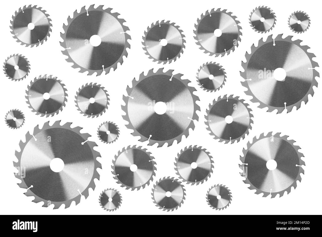 Lame de scie circulaire isolée sur fond blanc. Lame de scie mécanique circulaire métallique pour patern en bois isolé Banque D'Images