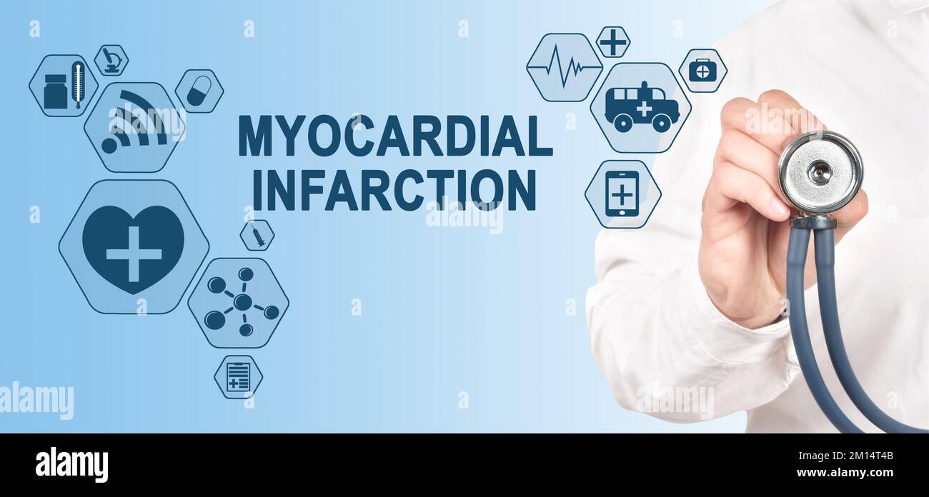 Diagnostic d'infarctus du myocarde concept médical et de soins de santé. Médecin avec stéthoscope. Banque D'Images