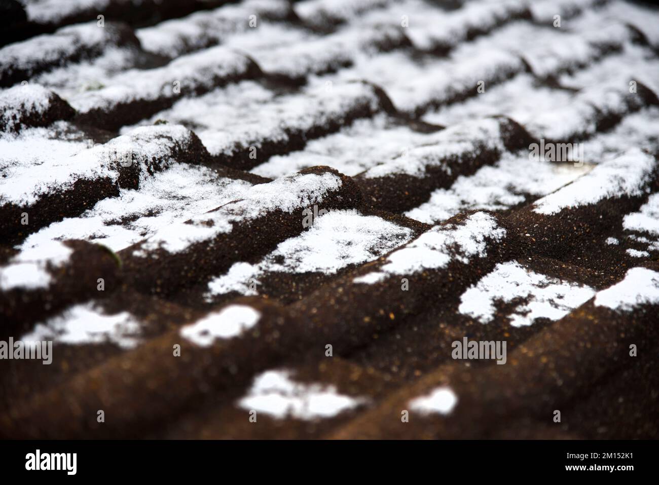 neige sur les tuiles de toit Banque D'Images