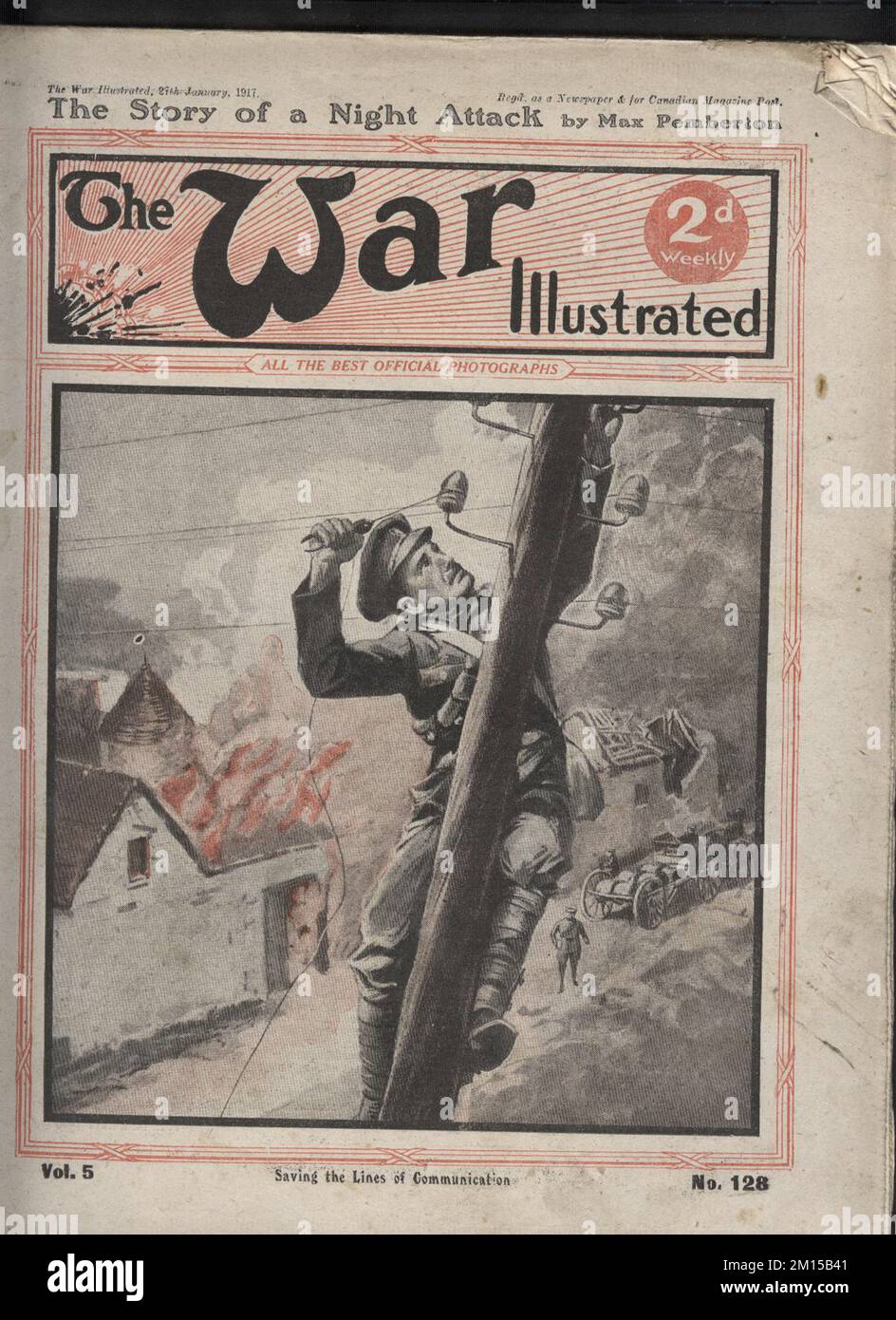 La couverture avant du magazine War Illustrated vol 5 numéro 125. Magazine avec des histoires patriotiques et édifiantes du front. Icludes Images forment le devant. Banque D'Images