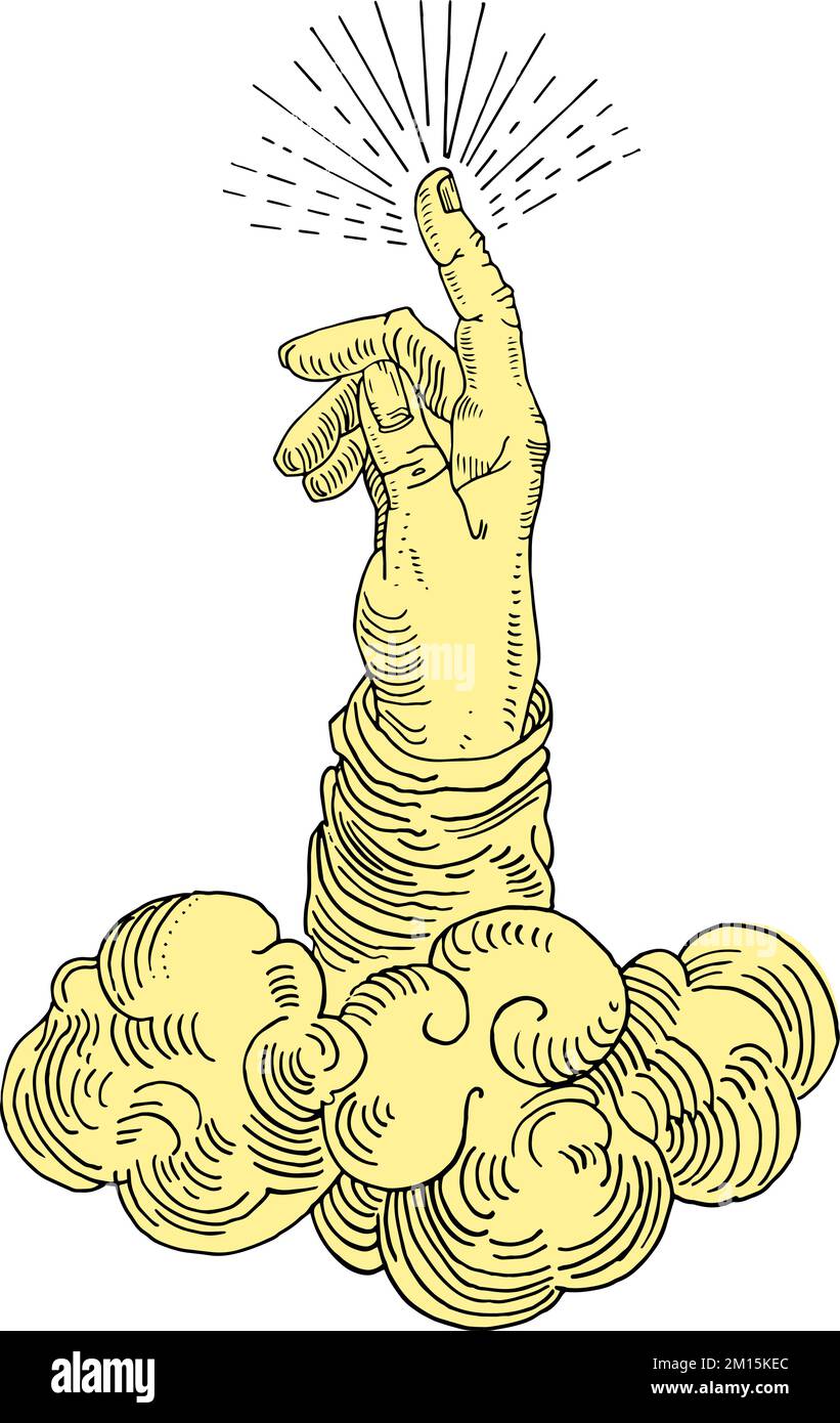 Main de Dieu, un symbole qui indique l'intervention de la puissance divine. Illustration vectorielle de style tatouage gravure médiévale dessinée à la main. Ésotérique. Illustration de Vecteur