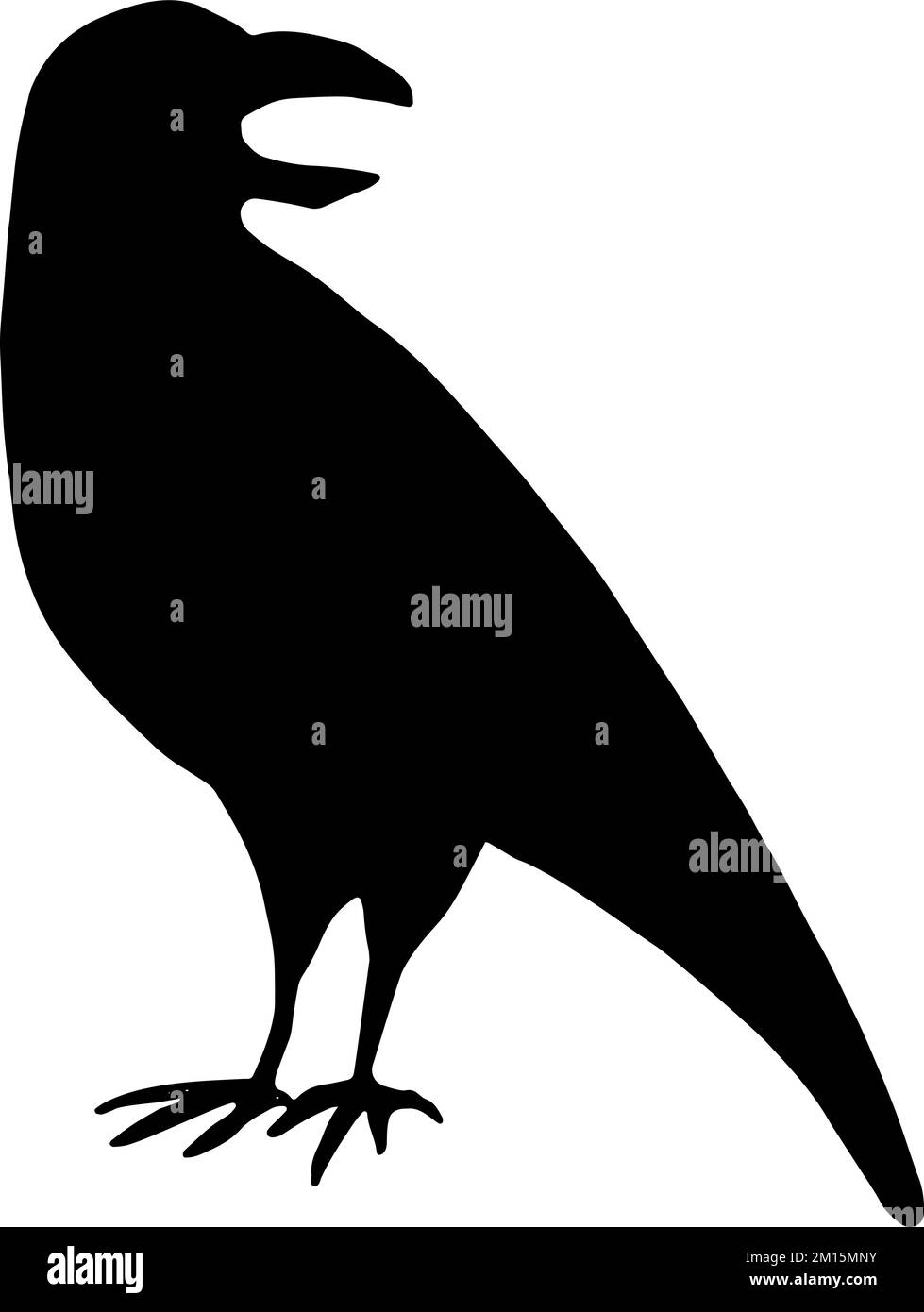 Silhouette de corbeau noir isolée sur fond blanc. Oiseau noir. Raven isolé. Illustration vectorielle dessinée à la main Illustration de Vecteur