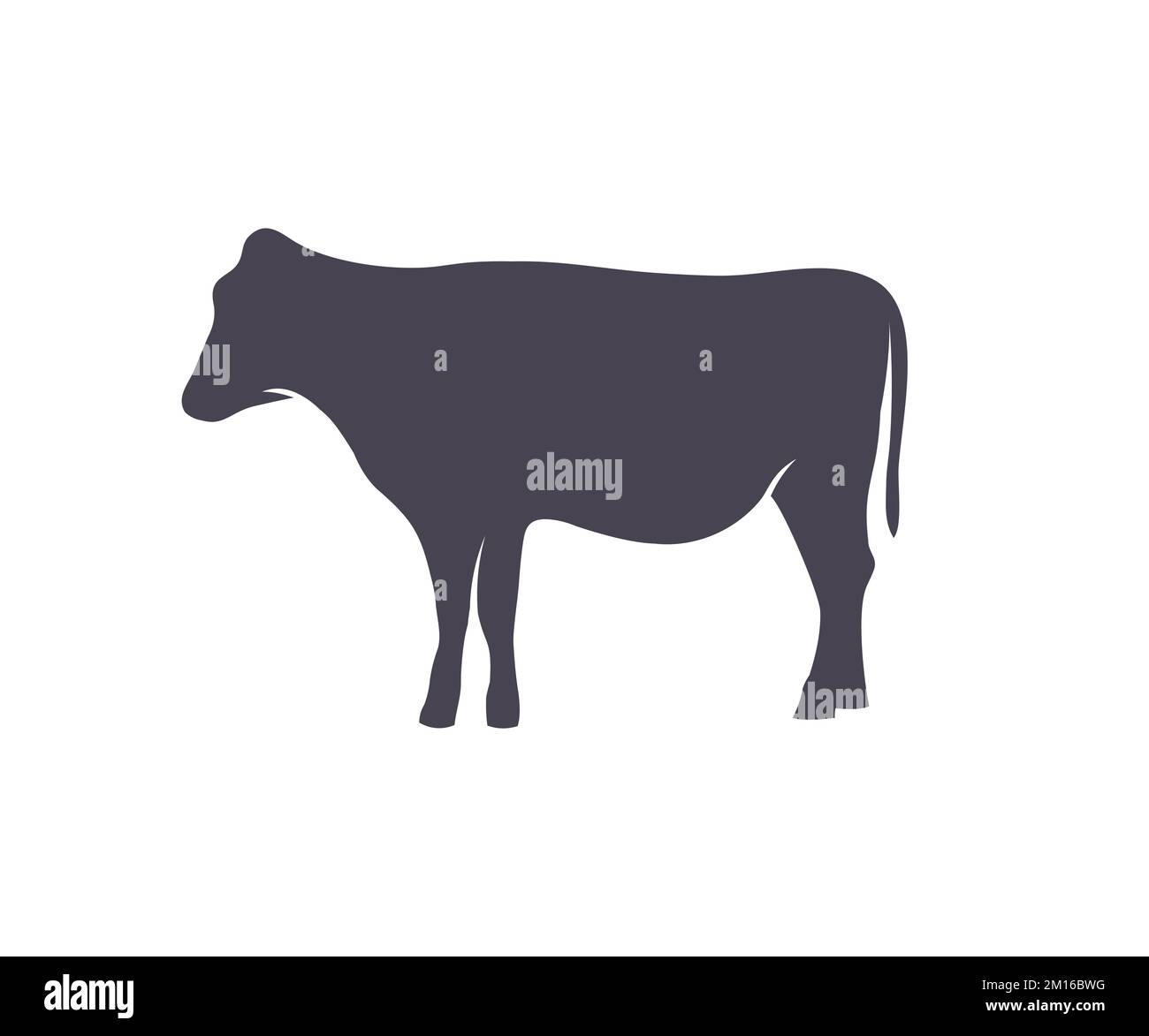 Silhouette de vache, élevage. Logo animal silhouette. Animaux de ferme, bovins domestiques adultes. Alimentation du bétail sur les prairies des terres agricoles. Illustration de Vecteur