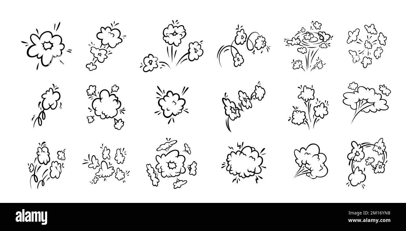 Nuages effet rampe bande dessinée. Jeu de bulles d'explosion et de fumée. Illustration vectorielle isolée sur fond blanc Illustration de Vecteur