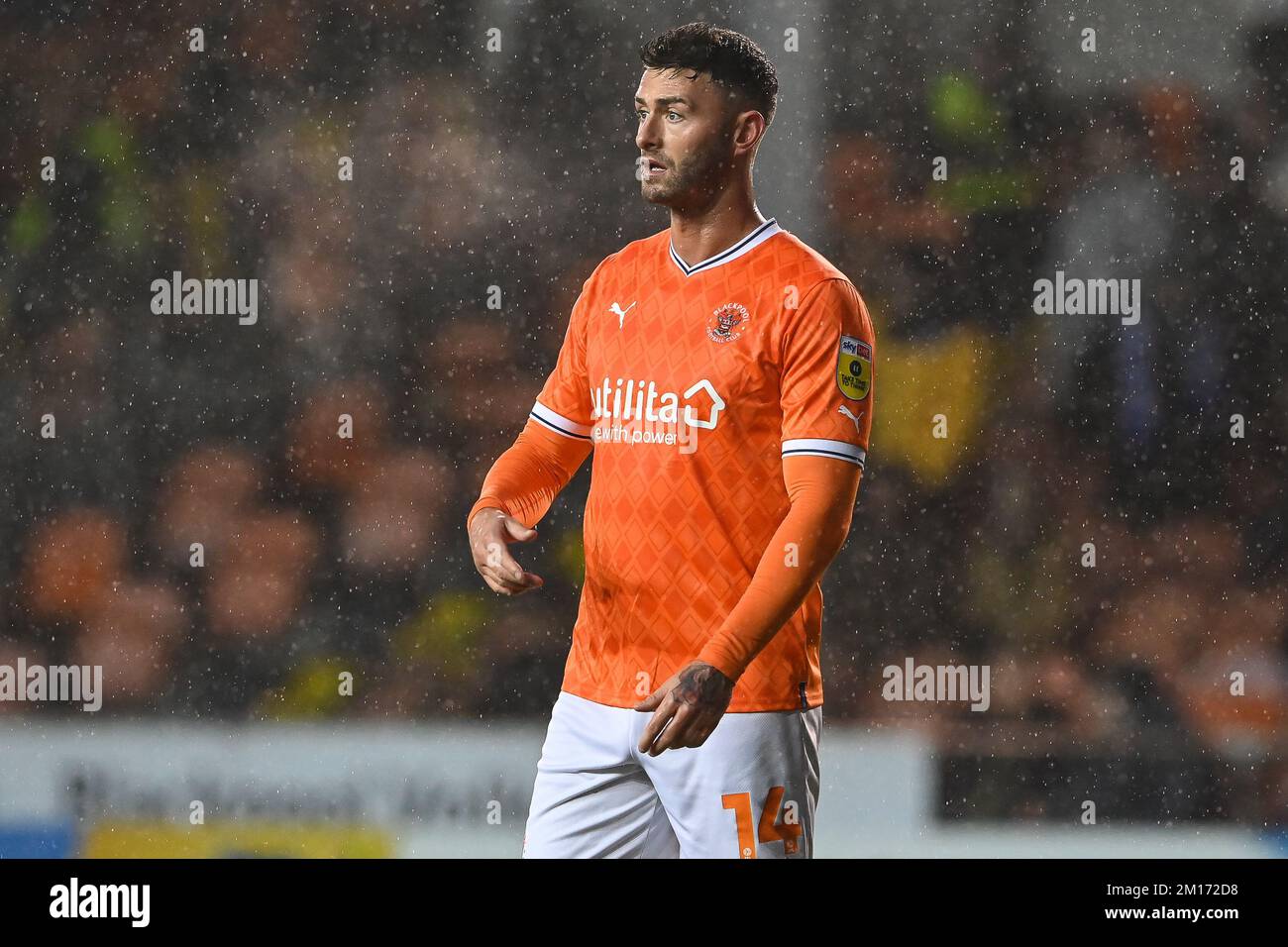 Gary Madine #14 de Blackpool pendant le match de championnat de Sky Bet Blackpool vs Birmingham City à Bloomfield Road, Blackpool, Royaume-Uni, 10th décembre 2022 (photo de Craig Thomas/News Images) dans, le 12/10/2022. (Photo de Craig Thomas/News Images/Sipa USA) crédit: SIPA USA/Alay Live News Banque D'Images