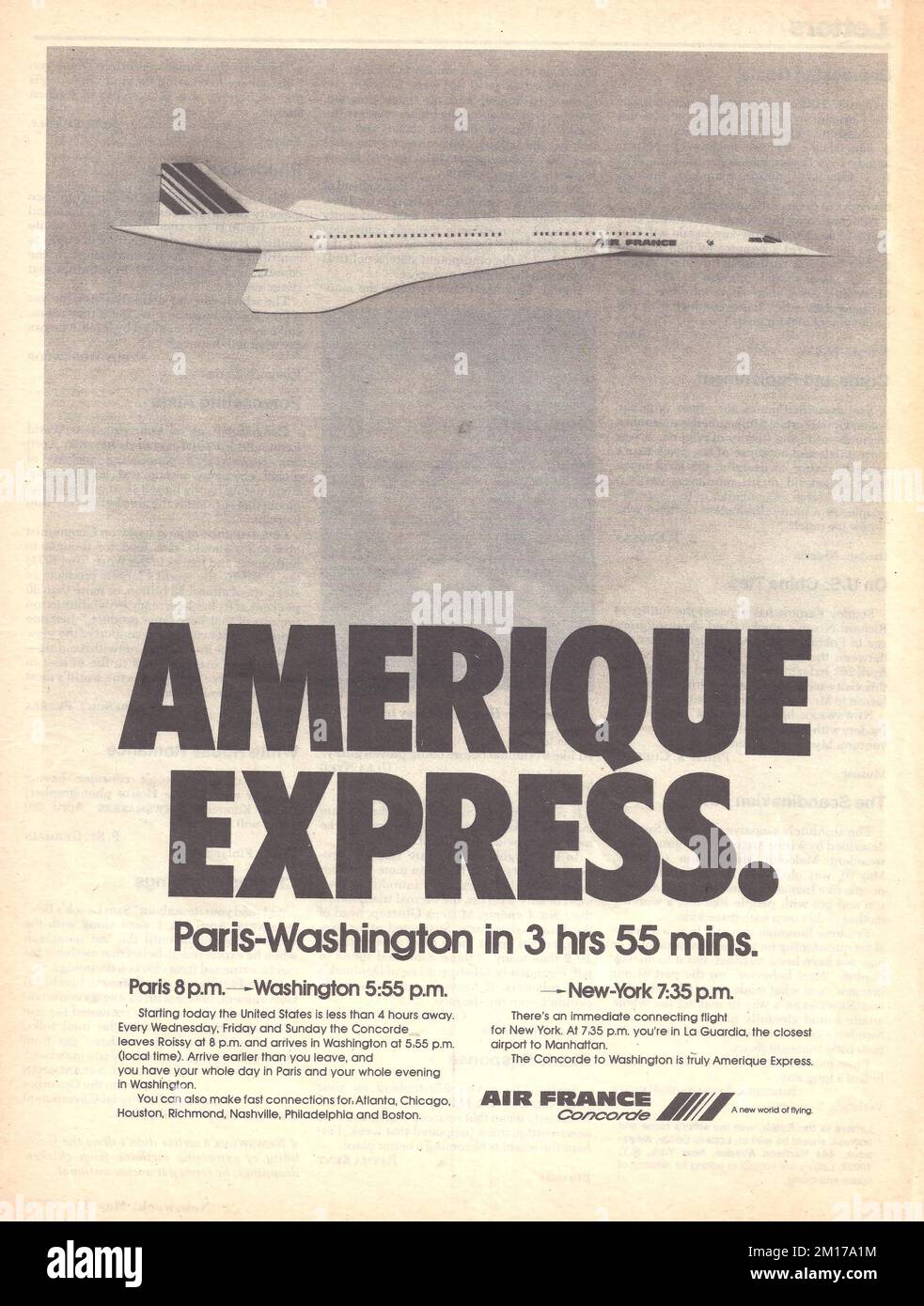 Air France magazine vintage publicité Air France Boeing Paris - Washington en 3 heures, Amerique Express Banque D'Images