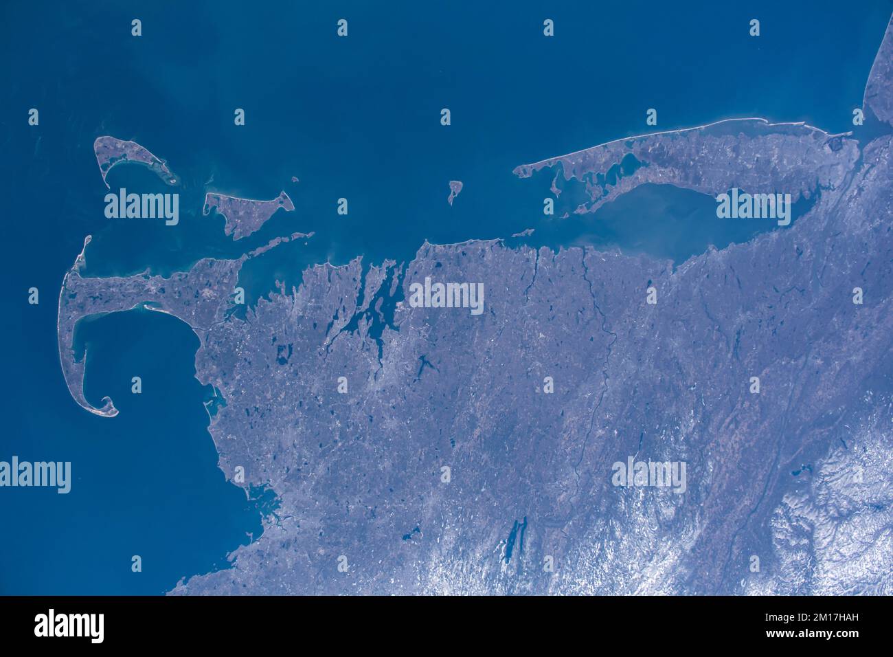 Vue aérienne de Cape Cod, Massachusetts et long Island, New York depuis l'espace. Amélioration numérique. Éléments de cette image fournis par la NASA. Banque D'Images