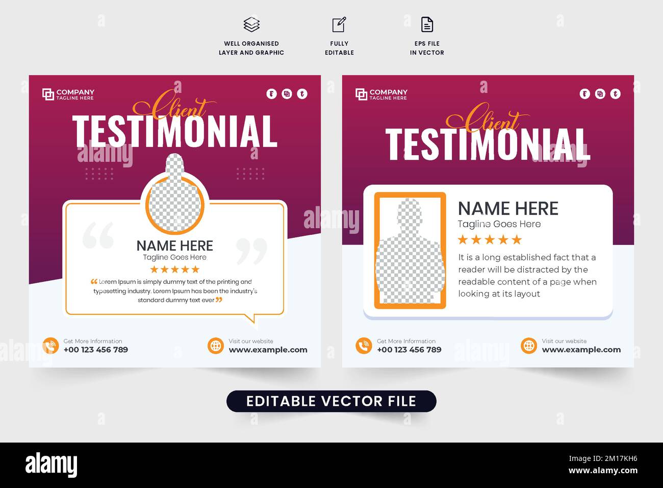Conception de bannière Web de commentaires du service client avec devis et sections de notation. Modèle de témoignage client pour la promotion commerciale. Examen du site Web Illustration de Vecteur