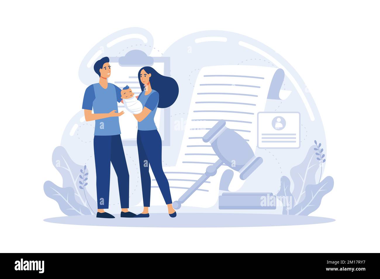 Concept de parentalité abstrait. Adoption d'un enfant, garde et tutelle, parent de famille d'accueil, conflit familial, orphelinat, parents adoptifs, vue plate Illustration de Vecteur