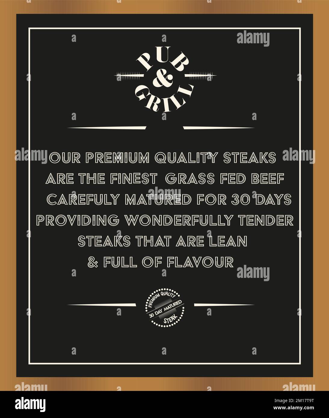 Pub and Grill qualité supérieure 30 jours steak échu menu tableau noir illustration vectorielle. Illustration de Vecteur